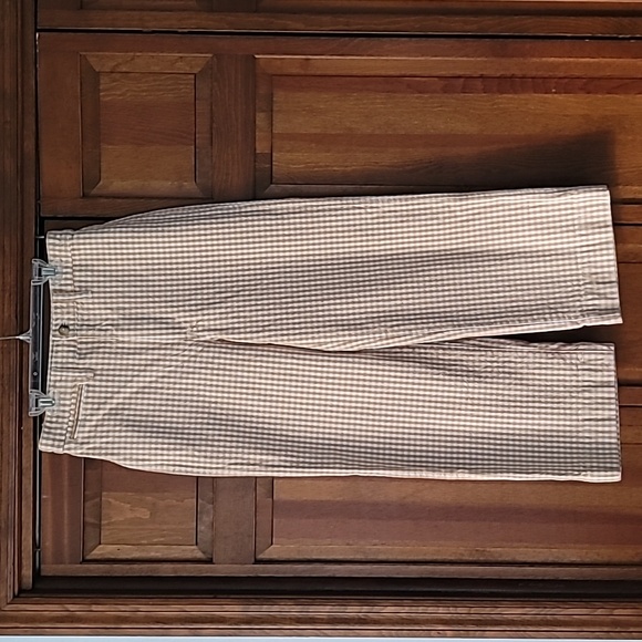 Madewell Pants - Madewell Slim Emmett sz27 wide leg crop tan & white check